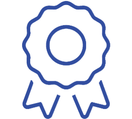 A blue ribbon with a circle in the middle.